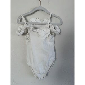 Zara White Baby Bodysuit with Ruffle Sleeves Size 7